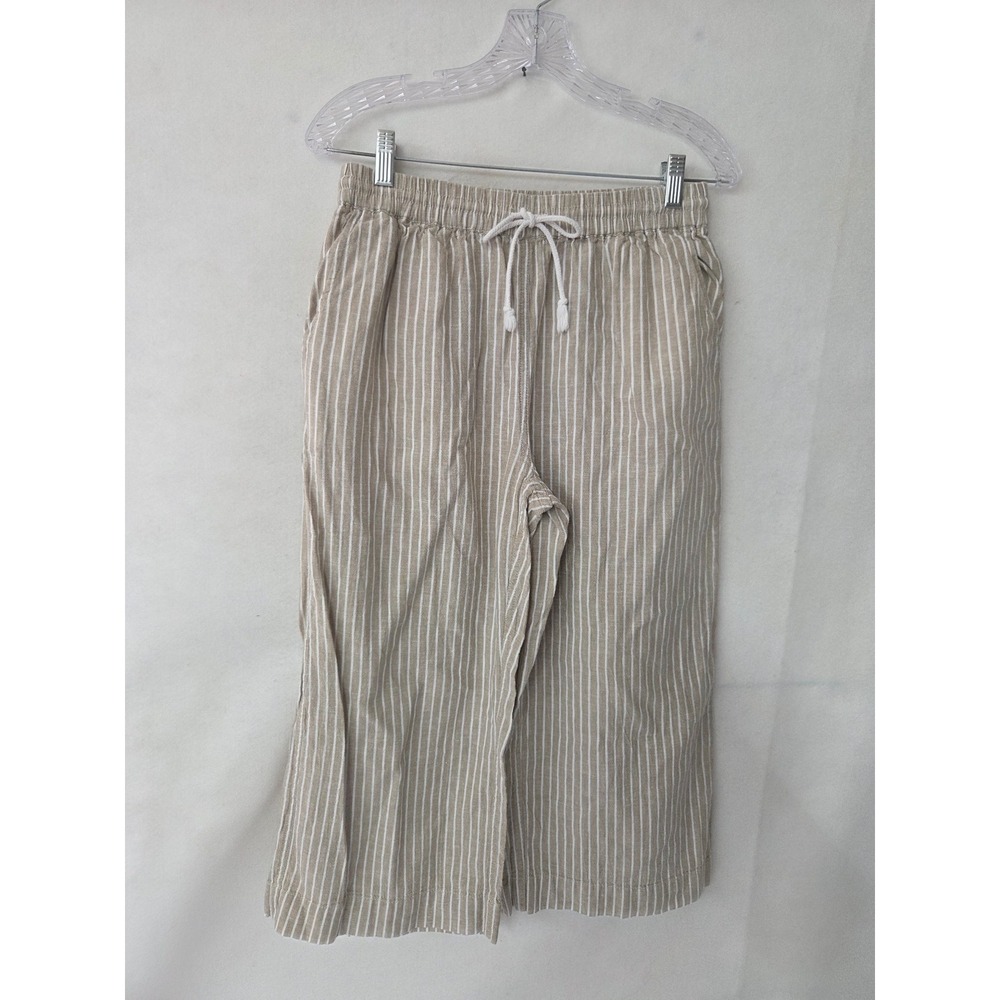 Beachlunchlounge Raffia Striped Linen Blend Wide Leg Crop Pants WTB1861 Medium
